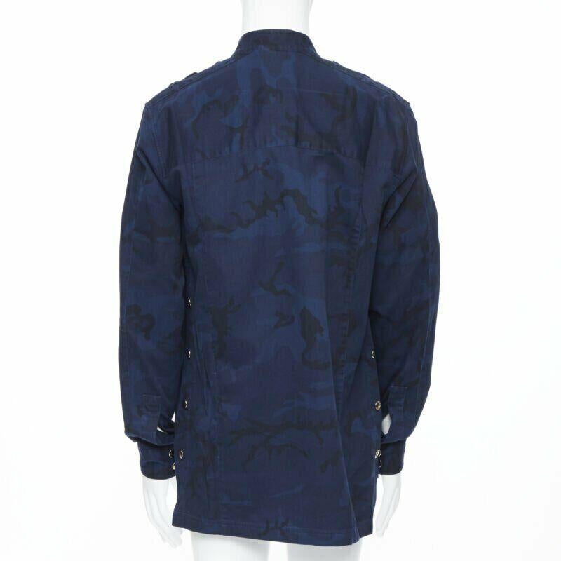 new BALMAIN blue camouflage cotton gold button military shirt jacket  EU40 L For Sale 1