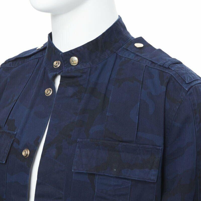 new BALMAIN blue camouflage cotton gold button military shirt jacket  EU40 L For Sale 3