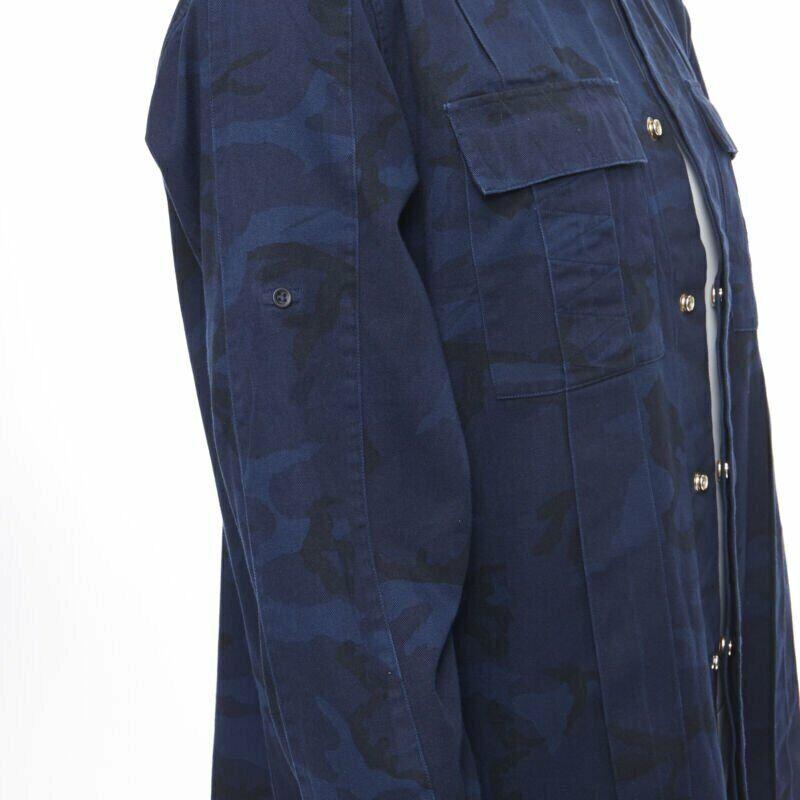 new BALMAIN blue camouflage cotton gold button military shirt jacket  EU40 L For Sale 4
