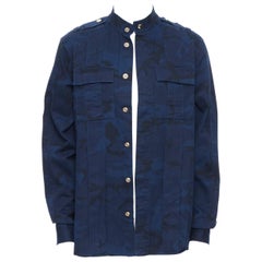new BALMAIN blue camouflage cotton gold button military shirt jacket  EU40 L