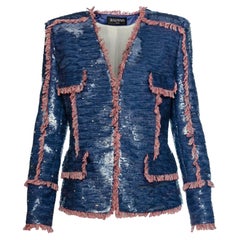 New BALMAIN BLUE SEQUINS JACKET 40/42 - 8/10