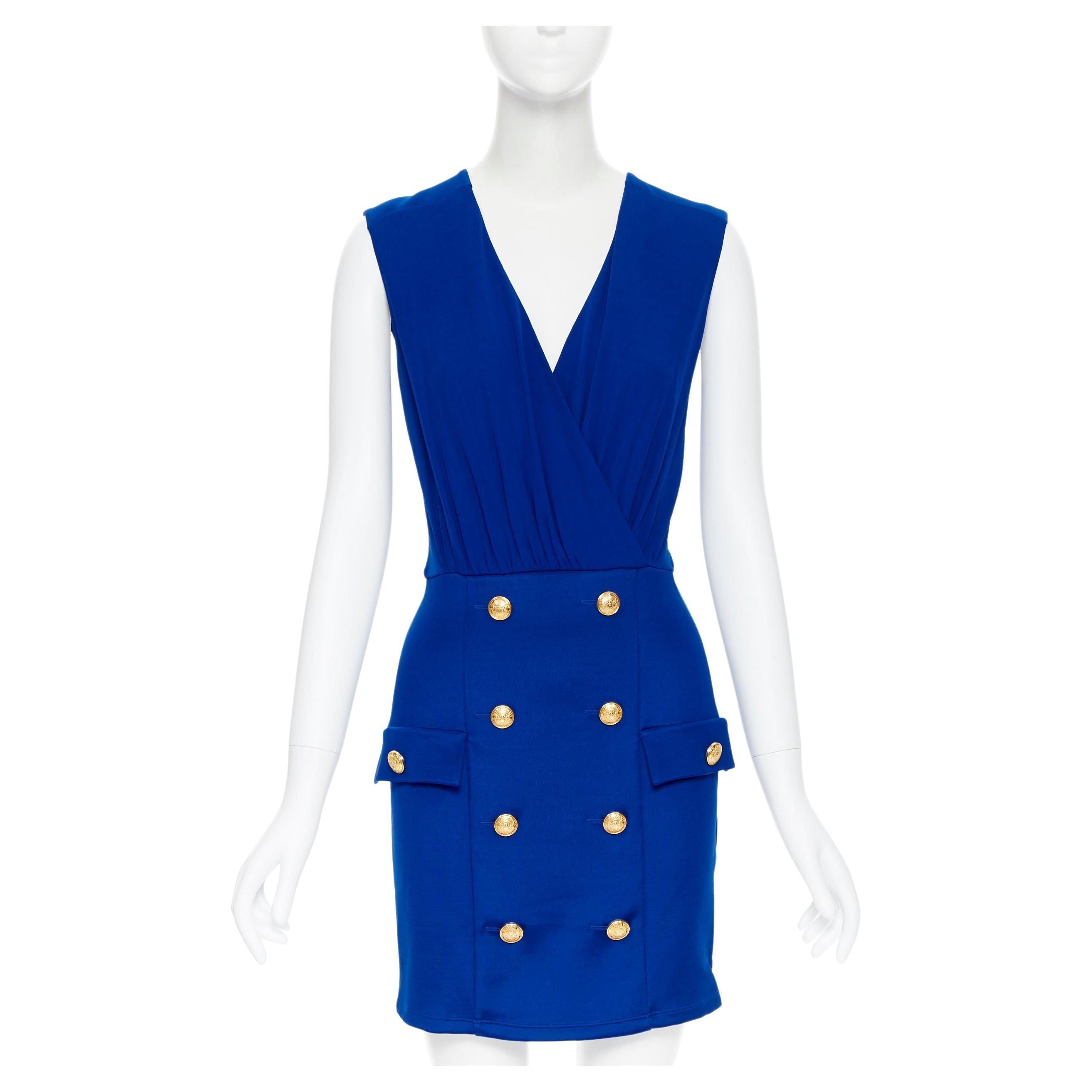 new BALMAIN blue viscose double military button skirt mini FR38 For at 1stDibs | balmain blue dress, blue balmain dress, balmain dress blue