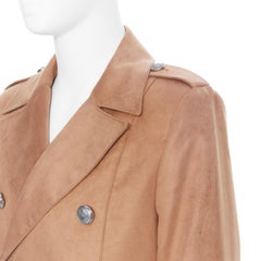 new BALMAIN camel brown silver button double breasted military long  coat EU48 M