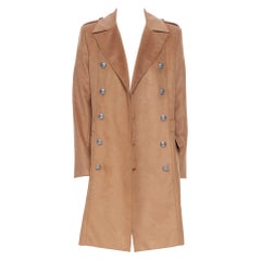 new BALMAIN camel brown silver button double breasted military long  coat EU48 M