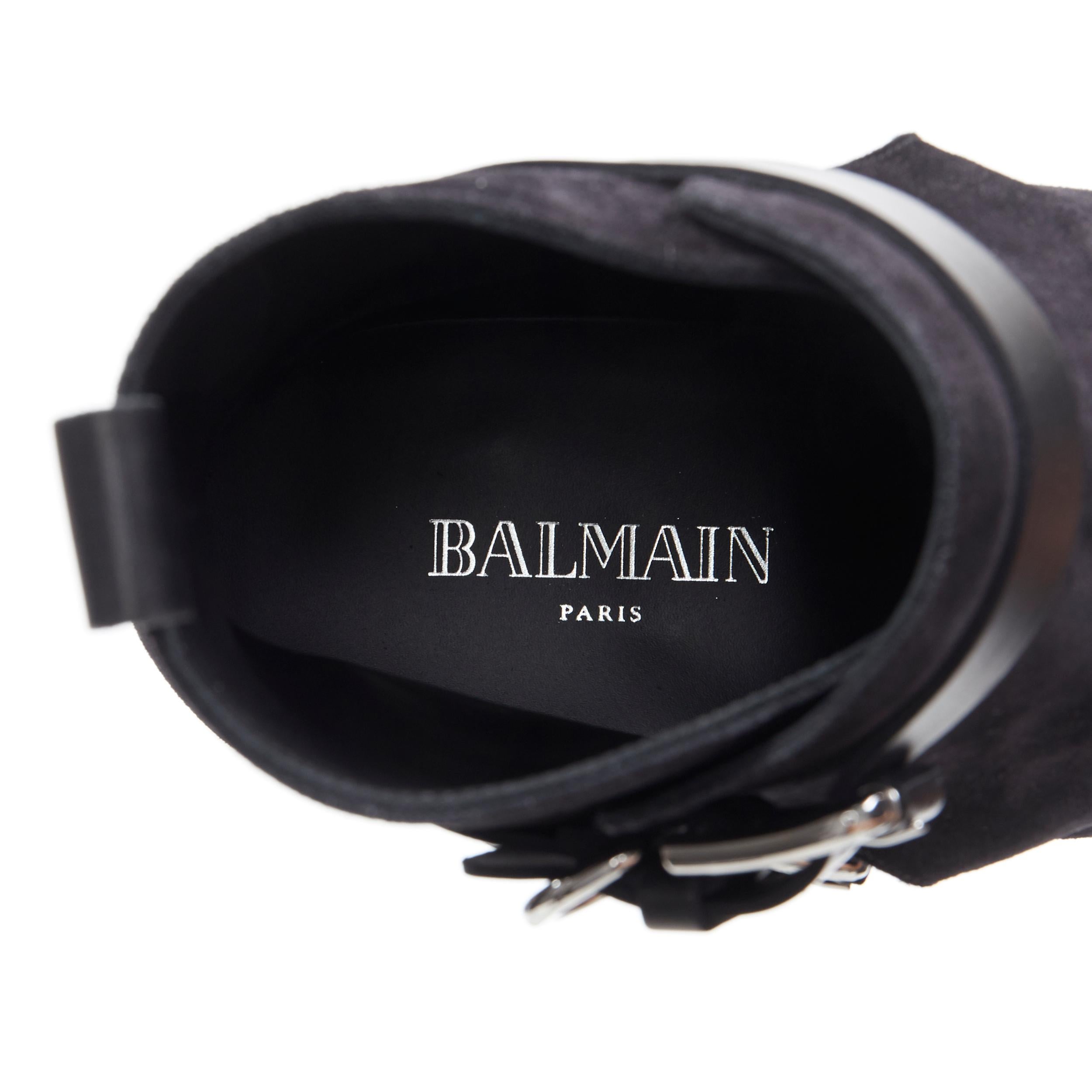 new BALMAIN classic black suede silver toe cap buckle anthos ankle boots EU43 3