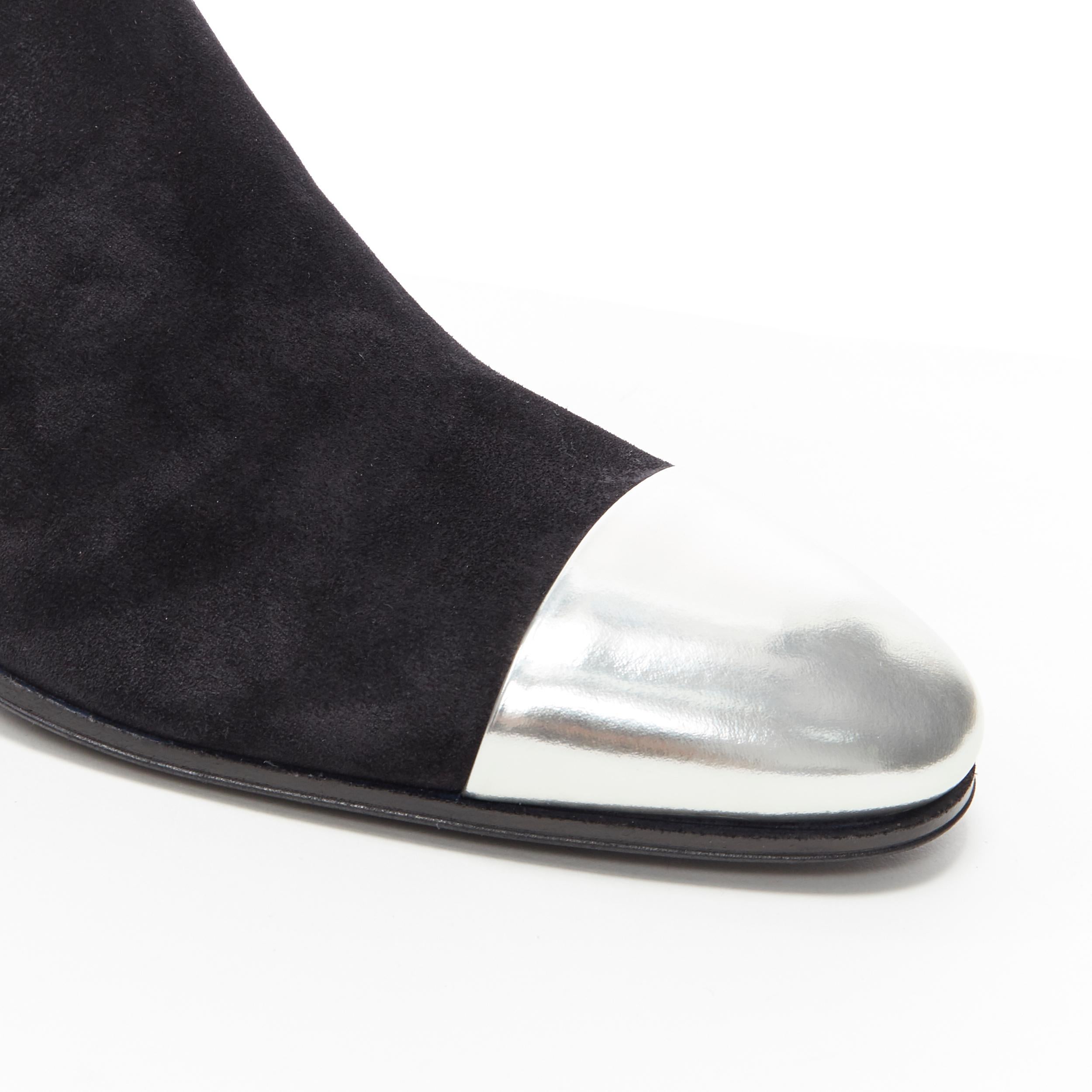 Men's new BALMAIN classic black suede silver toe cap buckle anthos ankle boots EU43
