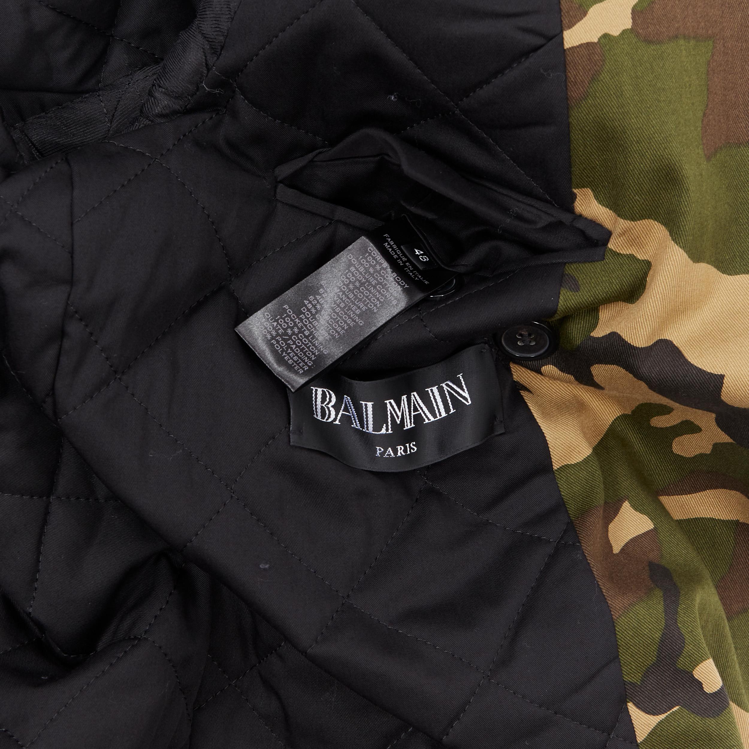 new BALMAIN green camouflage double breasted quilted military jacket EU48 M 5