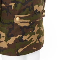 new BALMAIN green camouflage double breasted quilted military jacket EU48 M