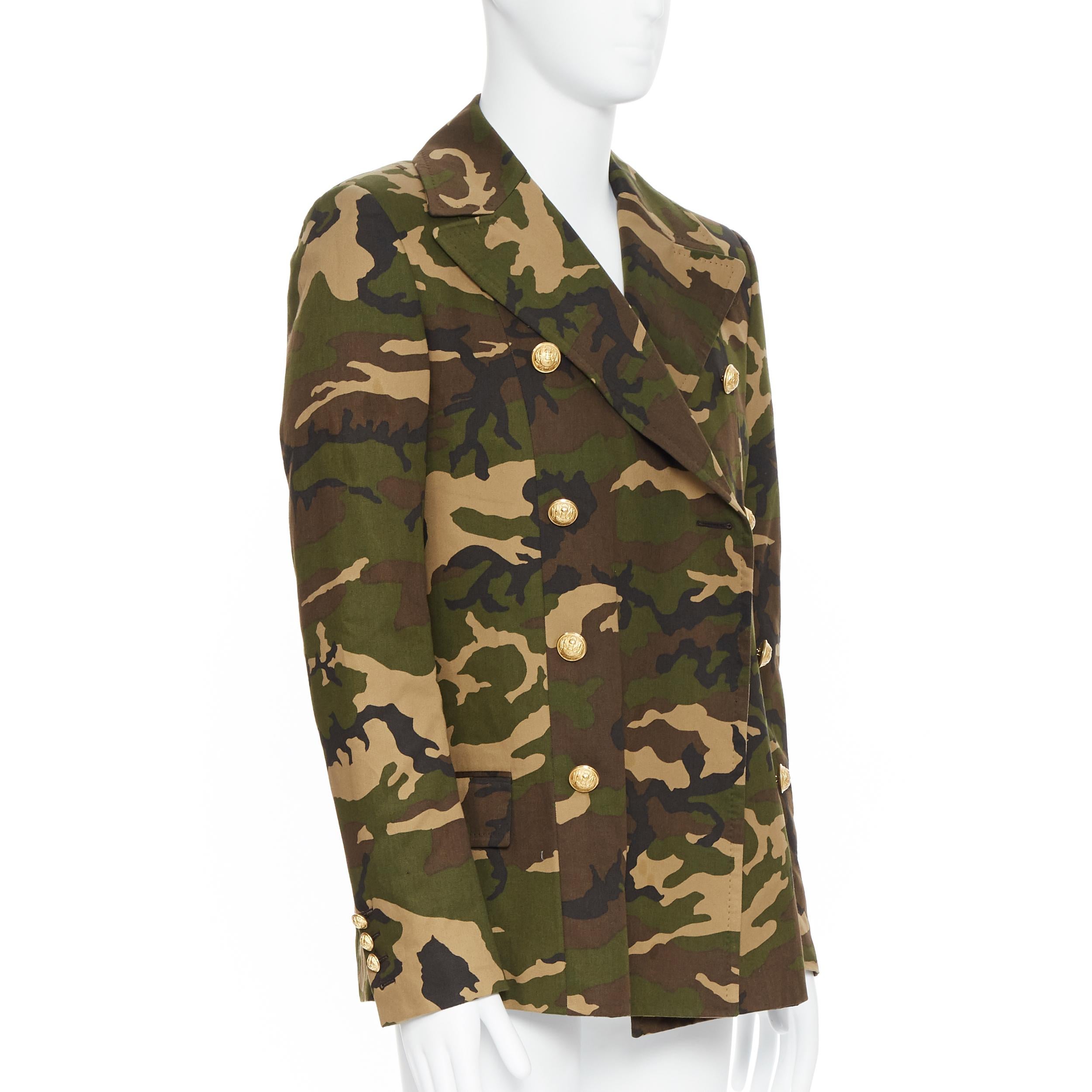 new BALMAIN green camouflage double breasted quilted military jacket EU48 M In New Condition In Hong Kong, NT
