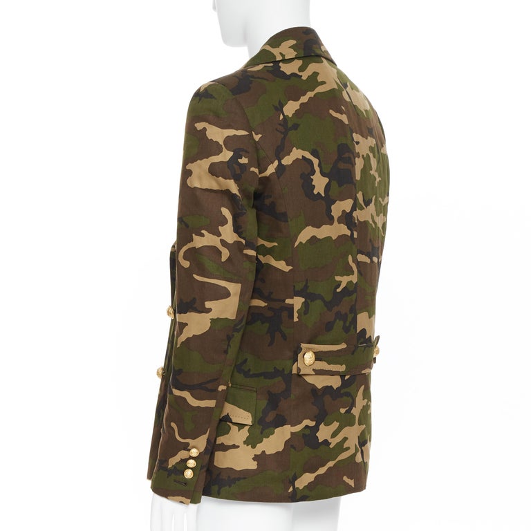new BALMAIN green camouflage double breasted quilted military jacket EU48 M  For Sale at 1stDibs