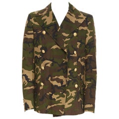 new BALMAIN green camouflage double breasted quilted military jacket EU48 M