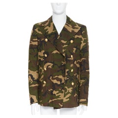 new BALMAIN green camouflage double breasted quilted military jacket EU48 M