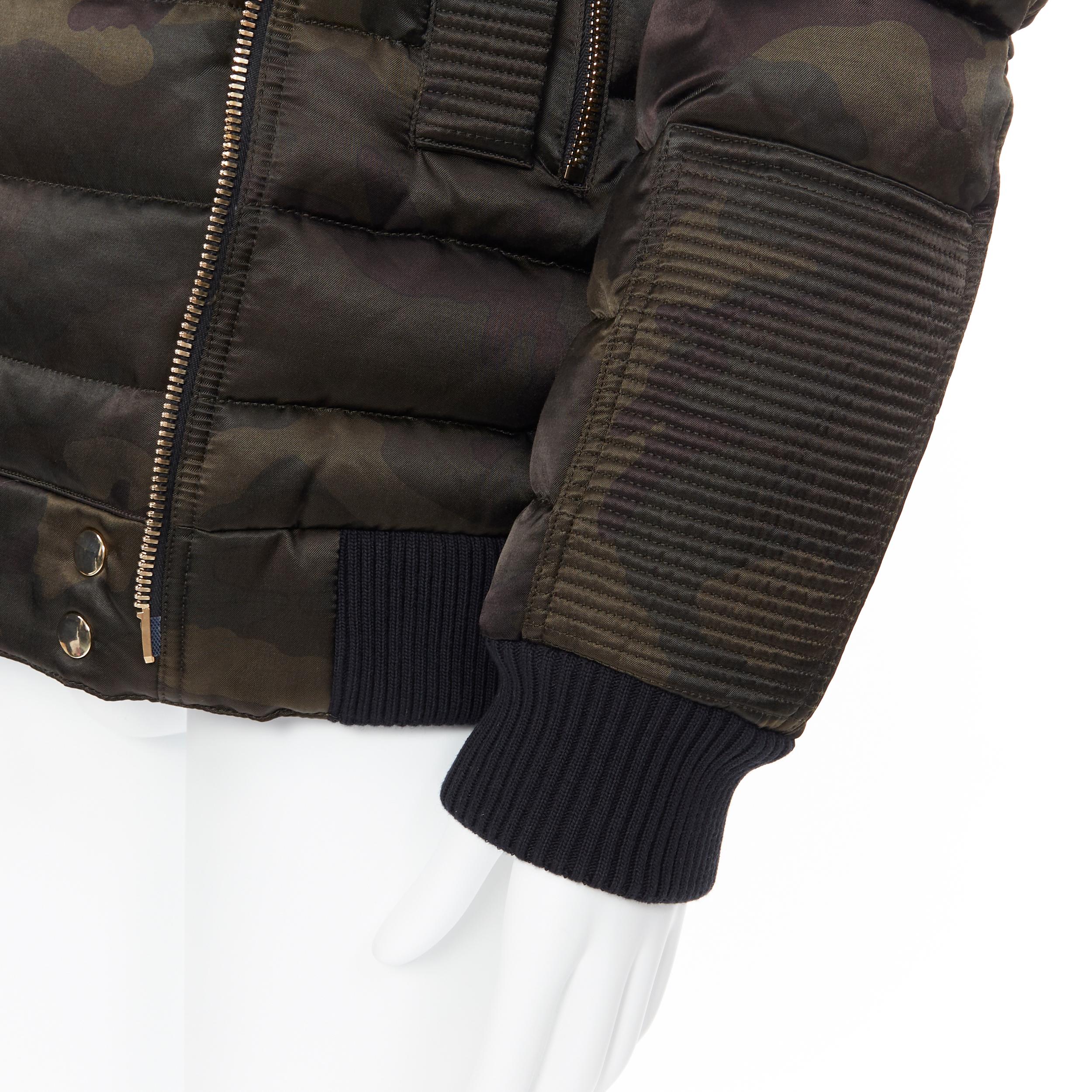 BALMAIN Grüne Camouflage Goldfarbene Doppel-Reißverschluss-Bikerjacke mit doppeltem Reißverschluss M 6