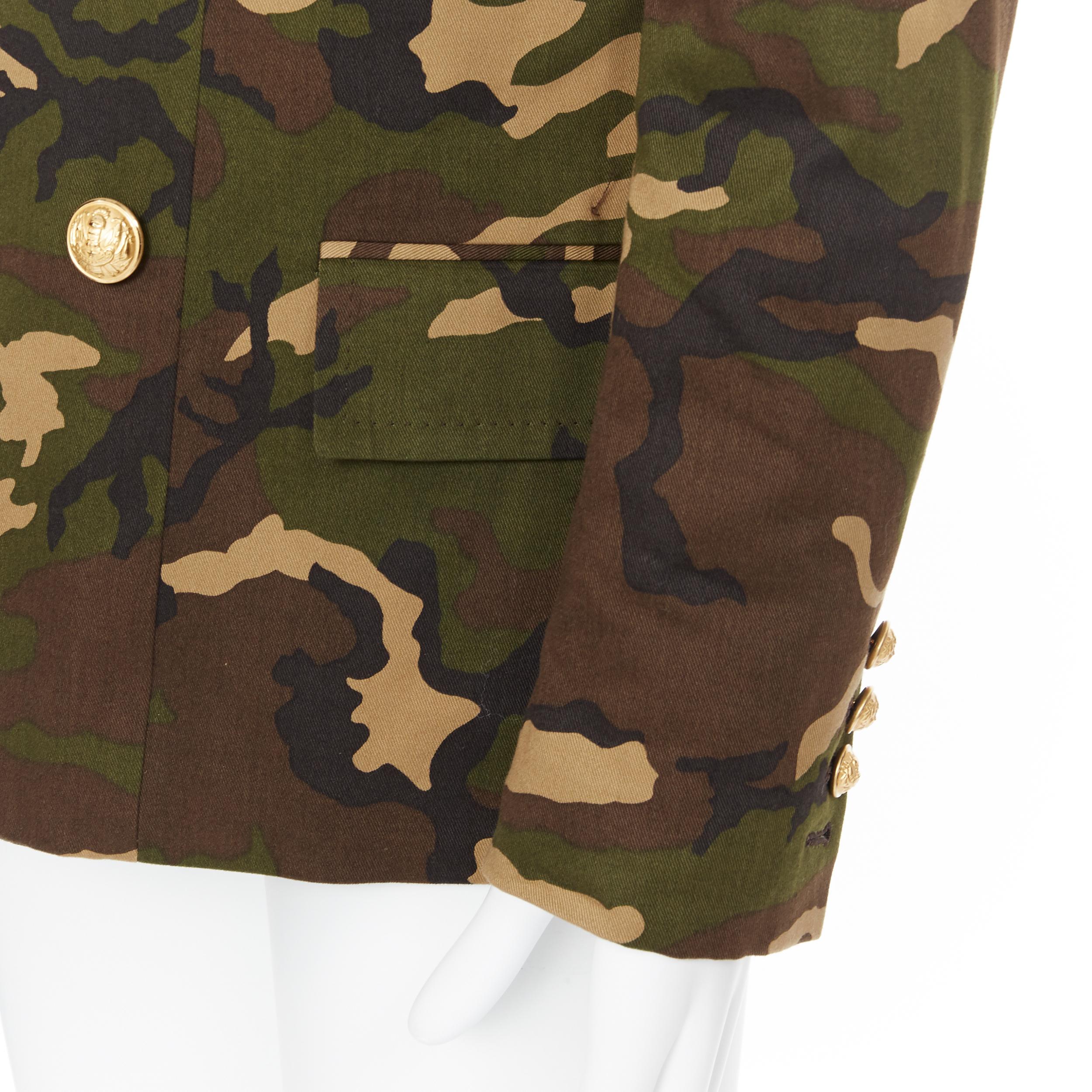 new BALMAIN green camouflage print double breasted military blazer jacket EU48 M 2