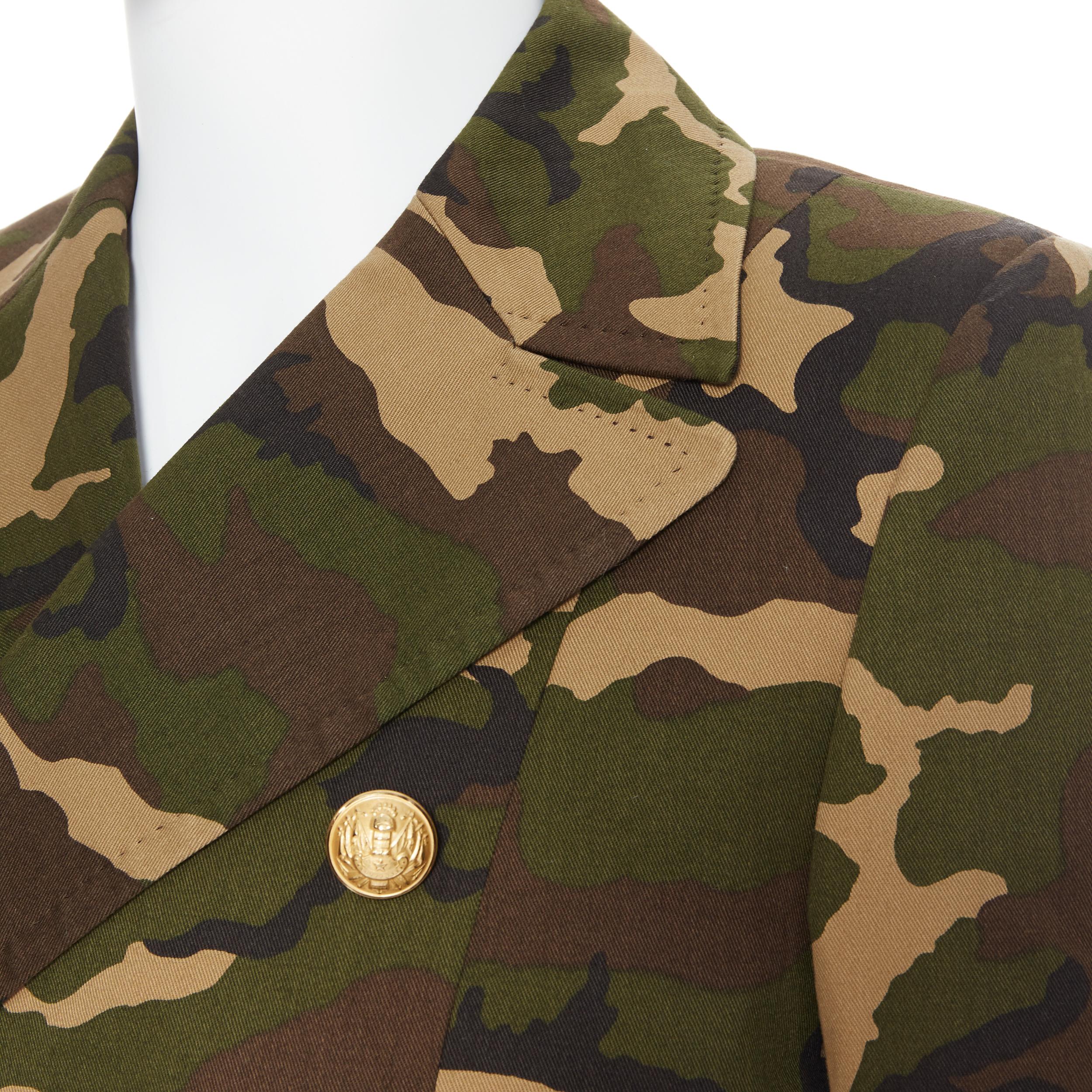 Men's new BALMAIN green camouflage print double breasted military blazer jacket EU48 M
