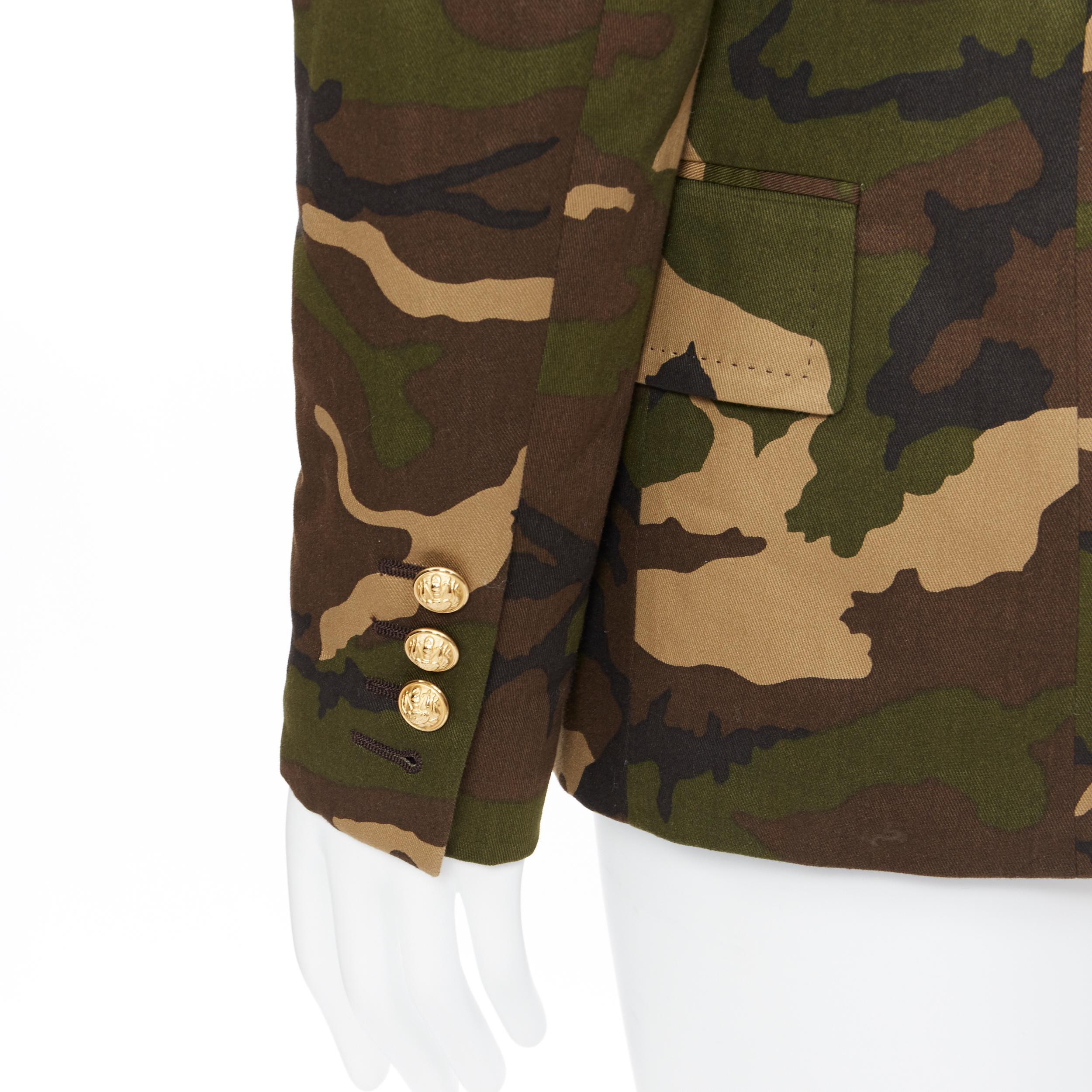 new BALMAIN green camouflage print double breasted military blazer jacket EU48 M 1