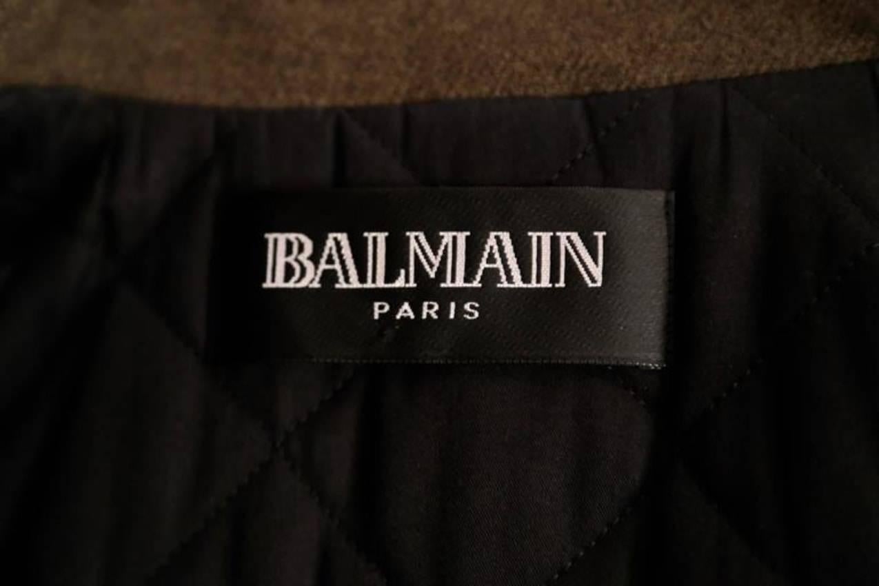 new BALMAIN khaki melton wool military coat 2
