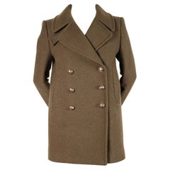 new BALMAIN khaki melton wool military coat