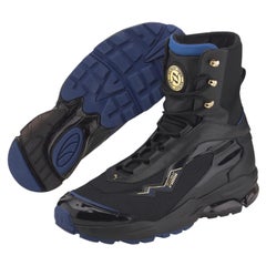 NEW Balmain Limited Edition Black & Blue High Top Leather Combat Boots 36