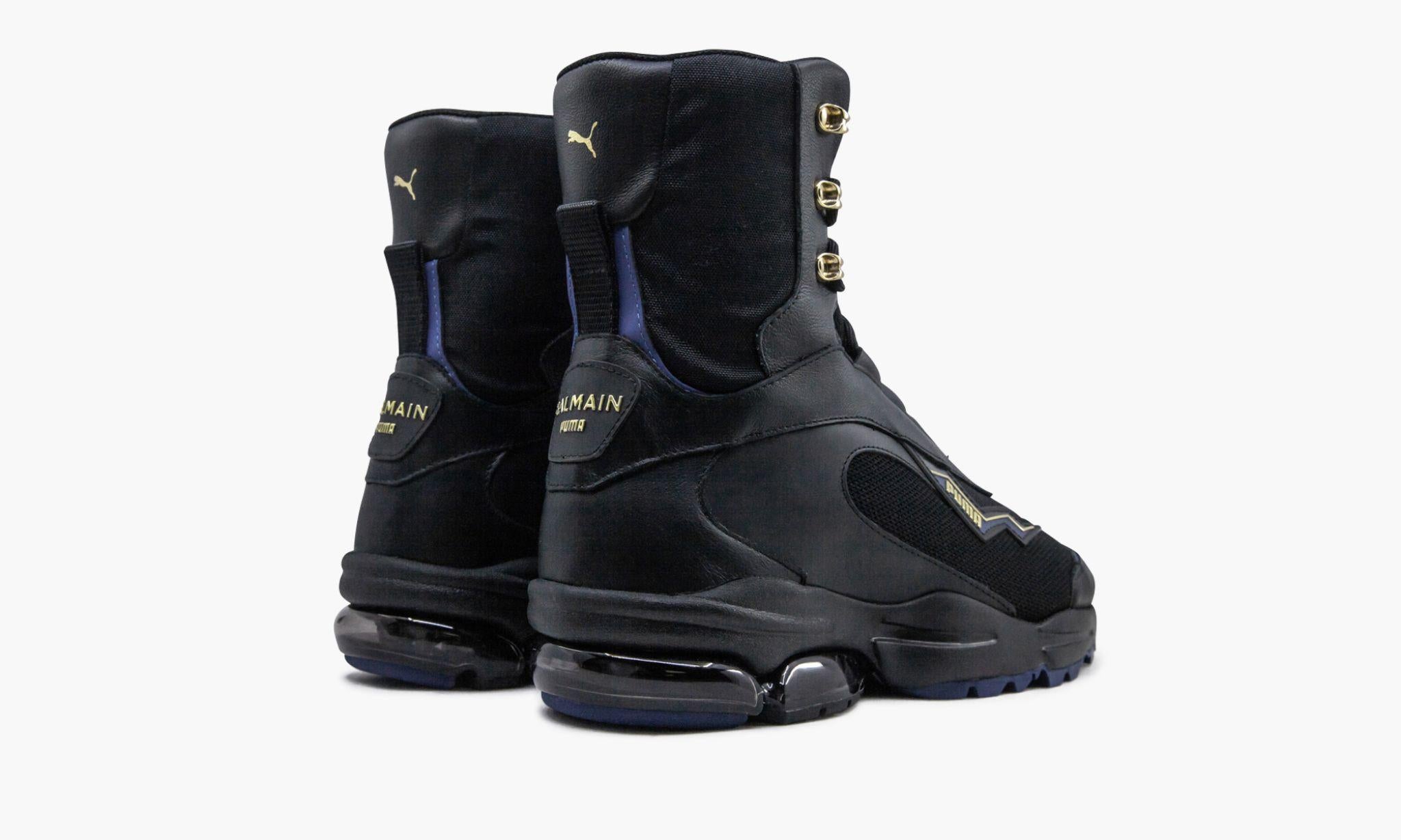 NEW Balmain Limited Edition Black & Blue High Top Leather Combat Boots 36 For Sale 2