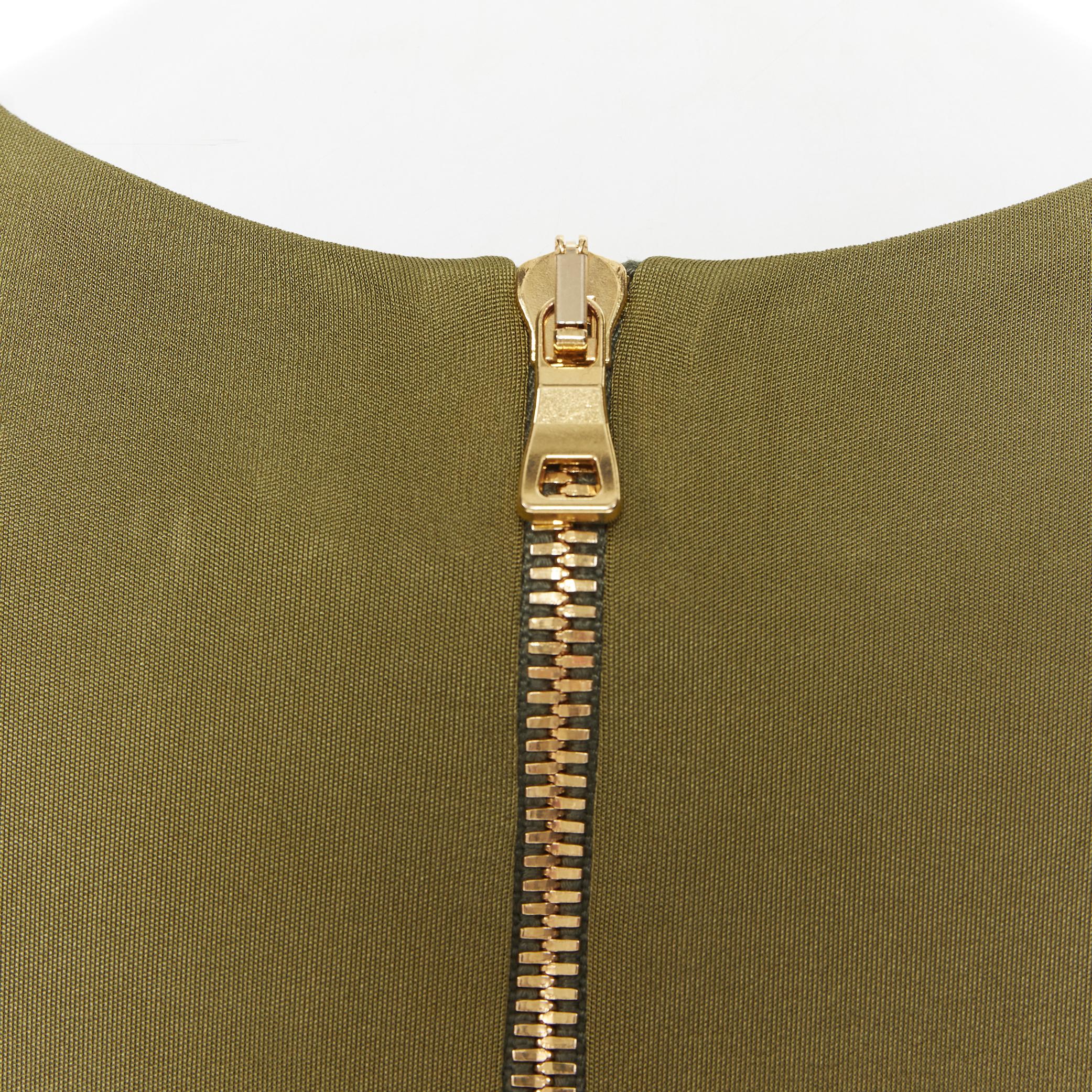 new BALMAIN military khaki green gold double breasted wrap bodycon dress IT38 For Sale 2