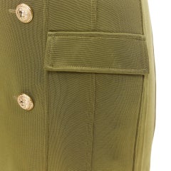 new BALMAIN military khaki green gold double breasted wrap bodycon dress IT38