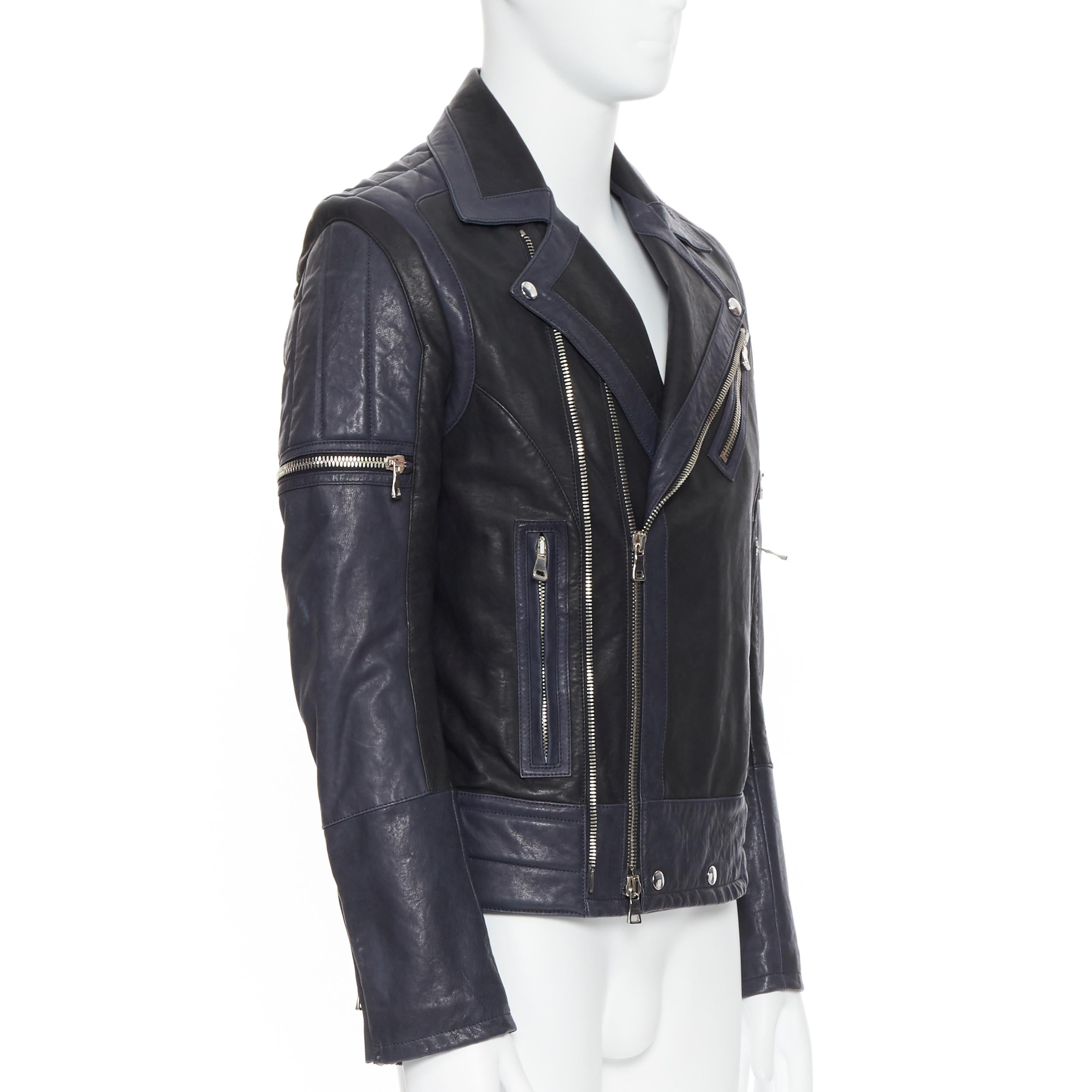 mens blue leather biker jacket