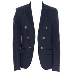 new BALMAIN navy cotton peak lapel nautical double breasted blazer jacket EU48 M