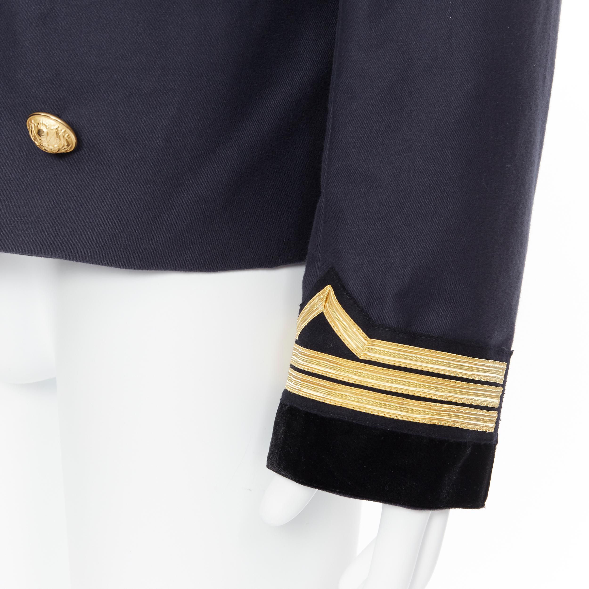 new BALMAIN navy cotton velvet military shawl collar double breasted jacket EU52 2
