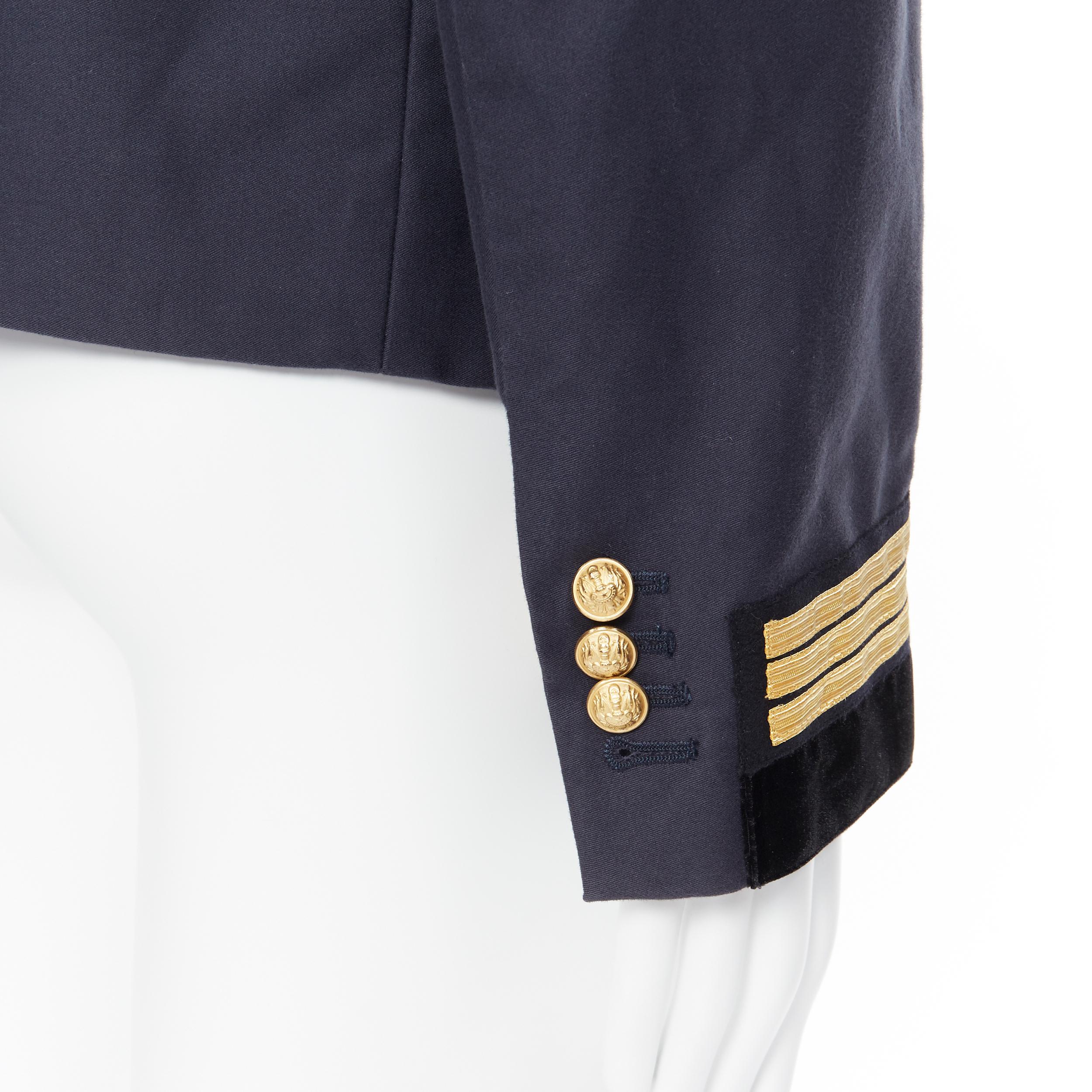 new BALMAIN navy cotton velvet military shawl collar double breasted jacket EU52 3