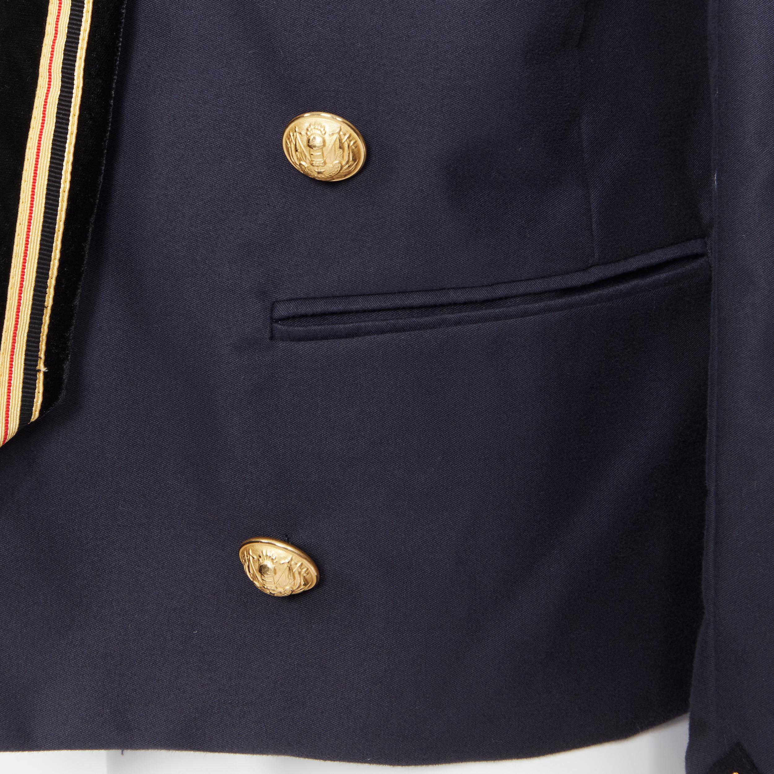 new BALMAIN navy cotton velvet military shawl collar double breasted jacket EU52 1
