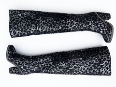 New Balmain Over-the-Knee Leopard Print Glitter Sequin Black Silver Boots 39 - 9
