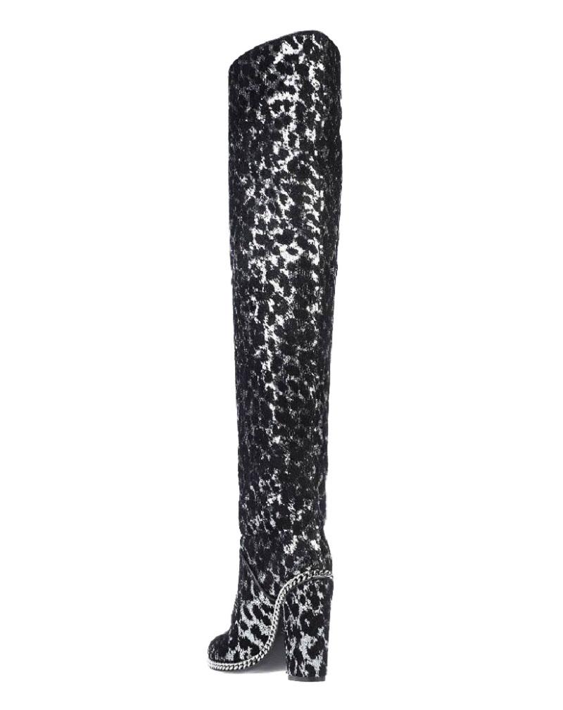 New Balmain Over the Knee Leopard Print Glitter Sequin Black Silver Boots 39 9 For Sale at 1stDibs silver glitter over the knee boots black sequin boots sequin over the knee boots