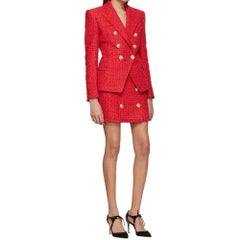 NEW Balmain Red Buttoned Mini Skirt FR38 US 4