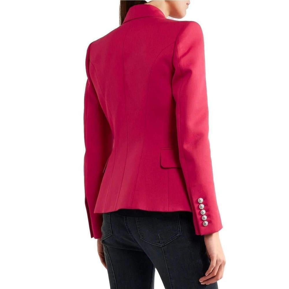 New Balmain Red Double Breasted Wool Jacket FR36 US2-4 In New Condition For Sale In Brossard, QC
