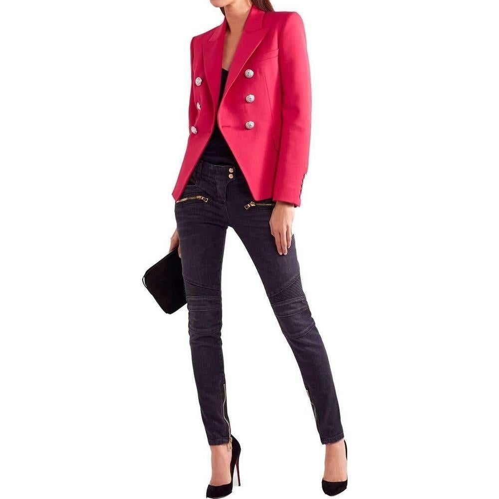 Women's New Balmain Red Double Breasted Wool Jacket FR38 US4-6 For Sale