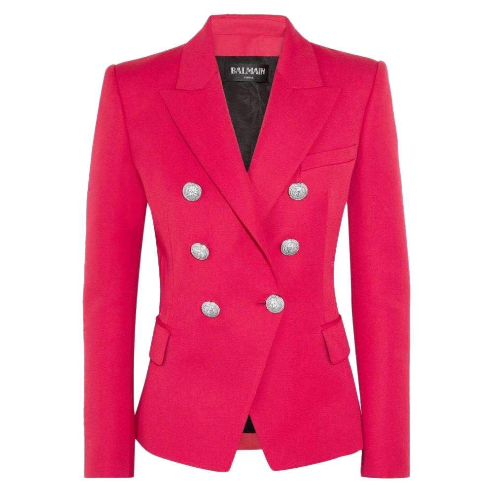 New Balmain Red Double Breasted Wool Jacket FR38 US4-6 For Sale