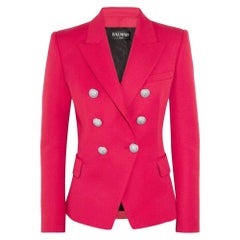 New Balmain Red Double Breasted Wool Jacket FR38 US4-6