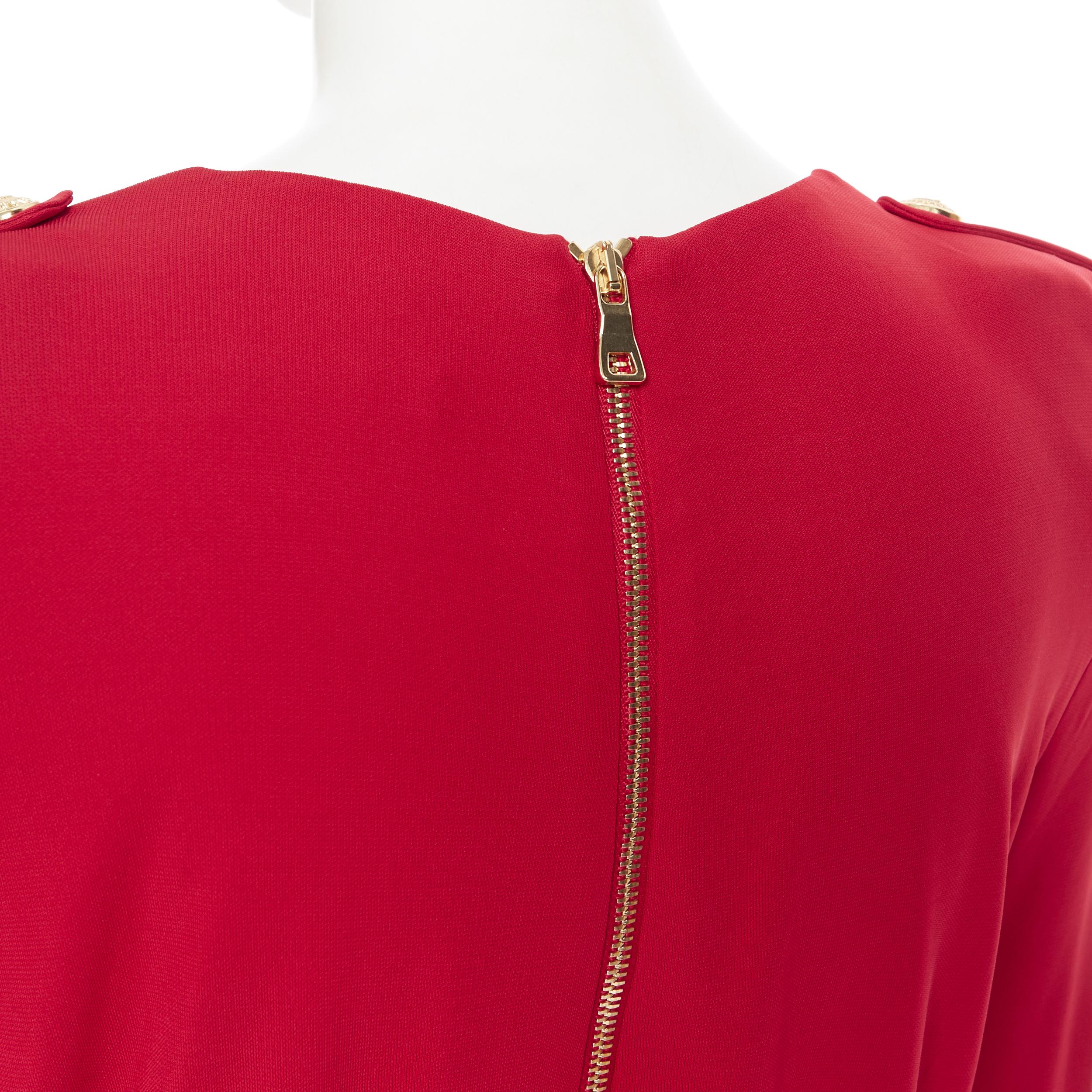 new BALMAIN red wrap viscose top military button embellished skirt dress FR40 M 4
