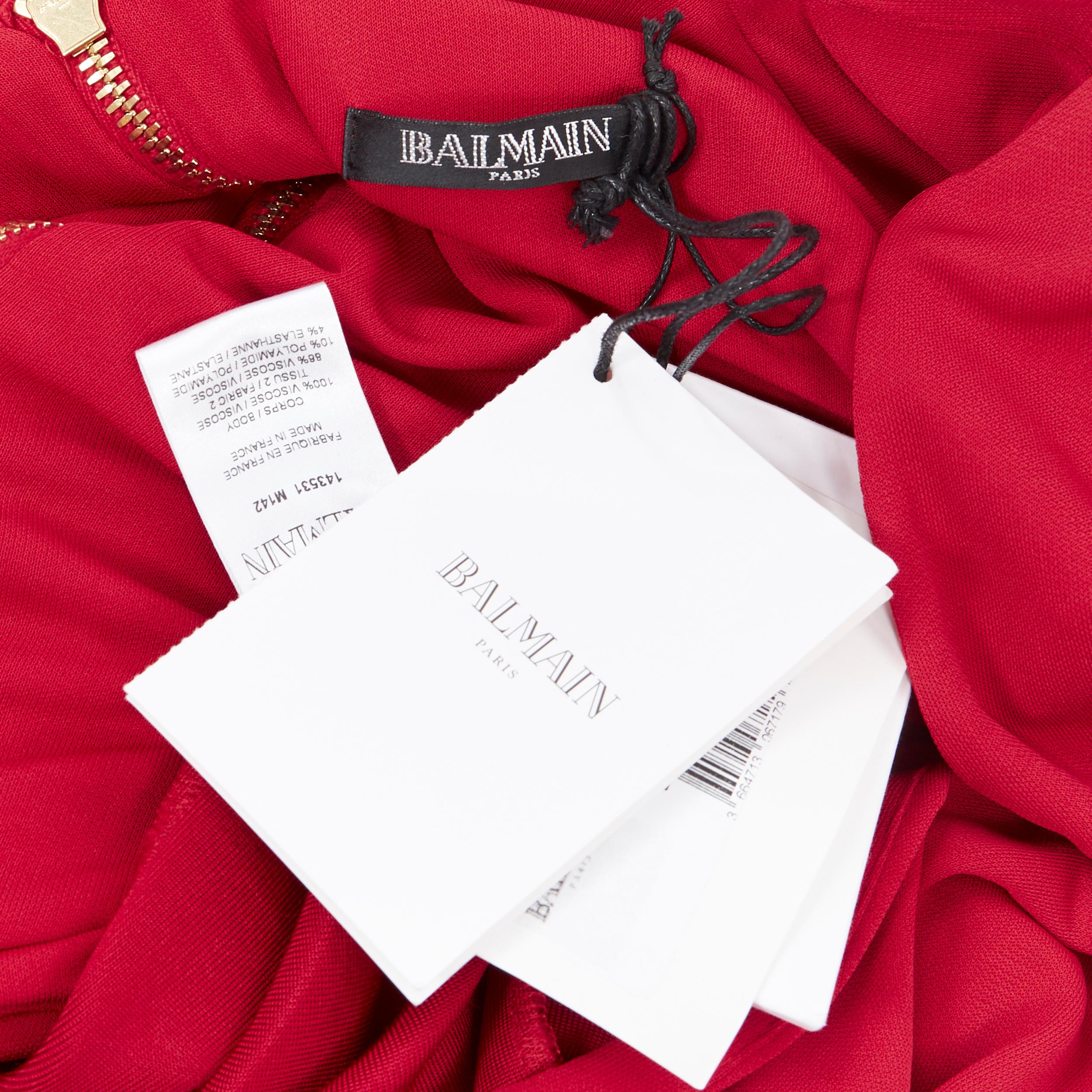 new BALMAIN red wrap viscose top military button embellished skirt dress FR40 M 5