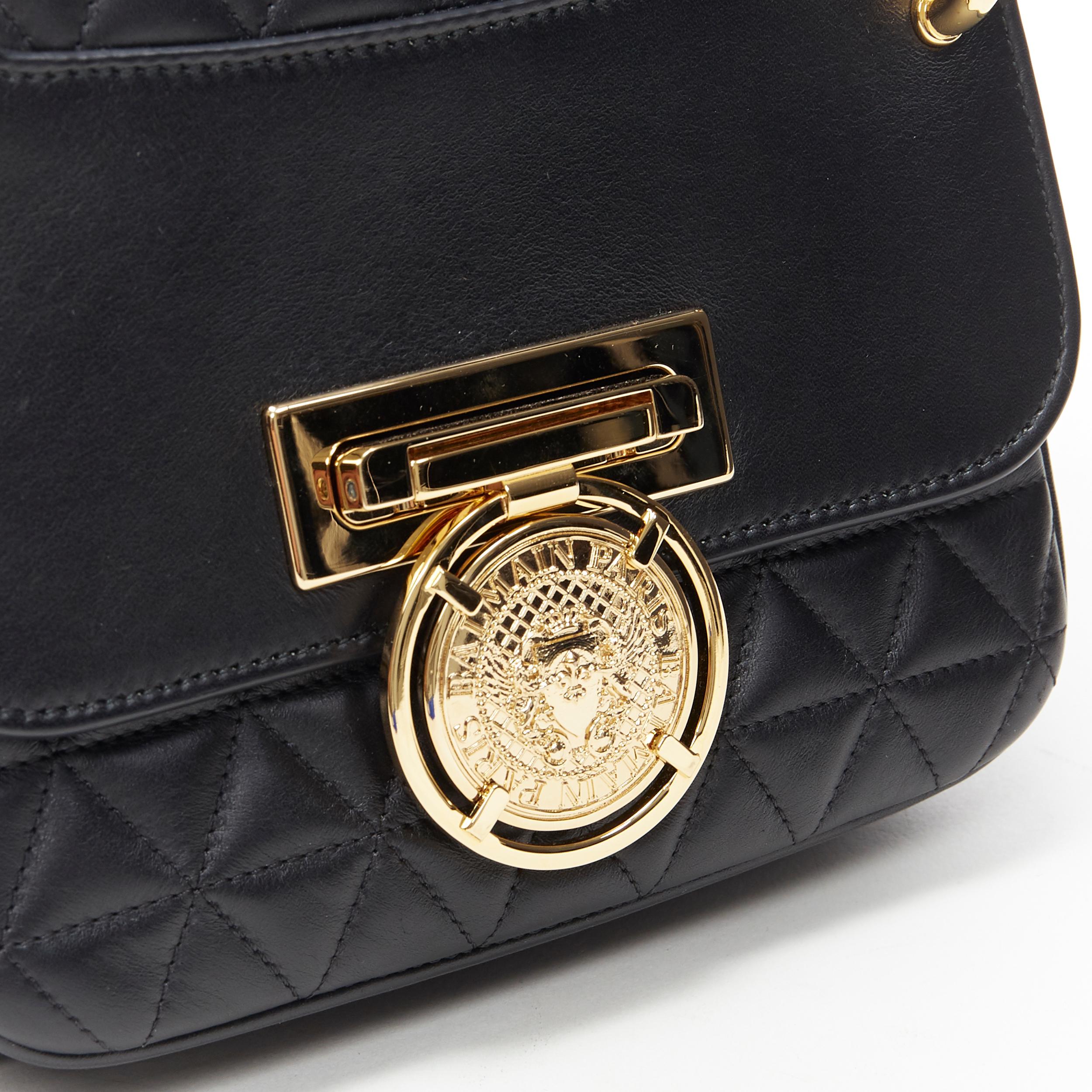 new BALMAIN Renaissance black diamond quilted gold buckle shoulder satchel bag In New Condition In Hong Kong, NT