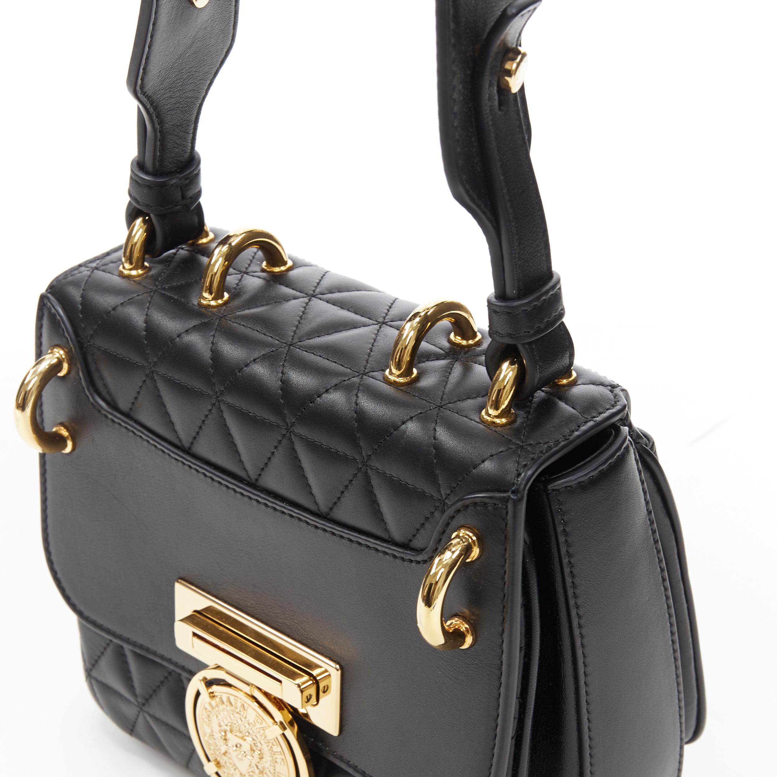 Women's new BALMAIN Renaissance black diamond quilted gold buckle shoulder satchel bag