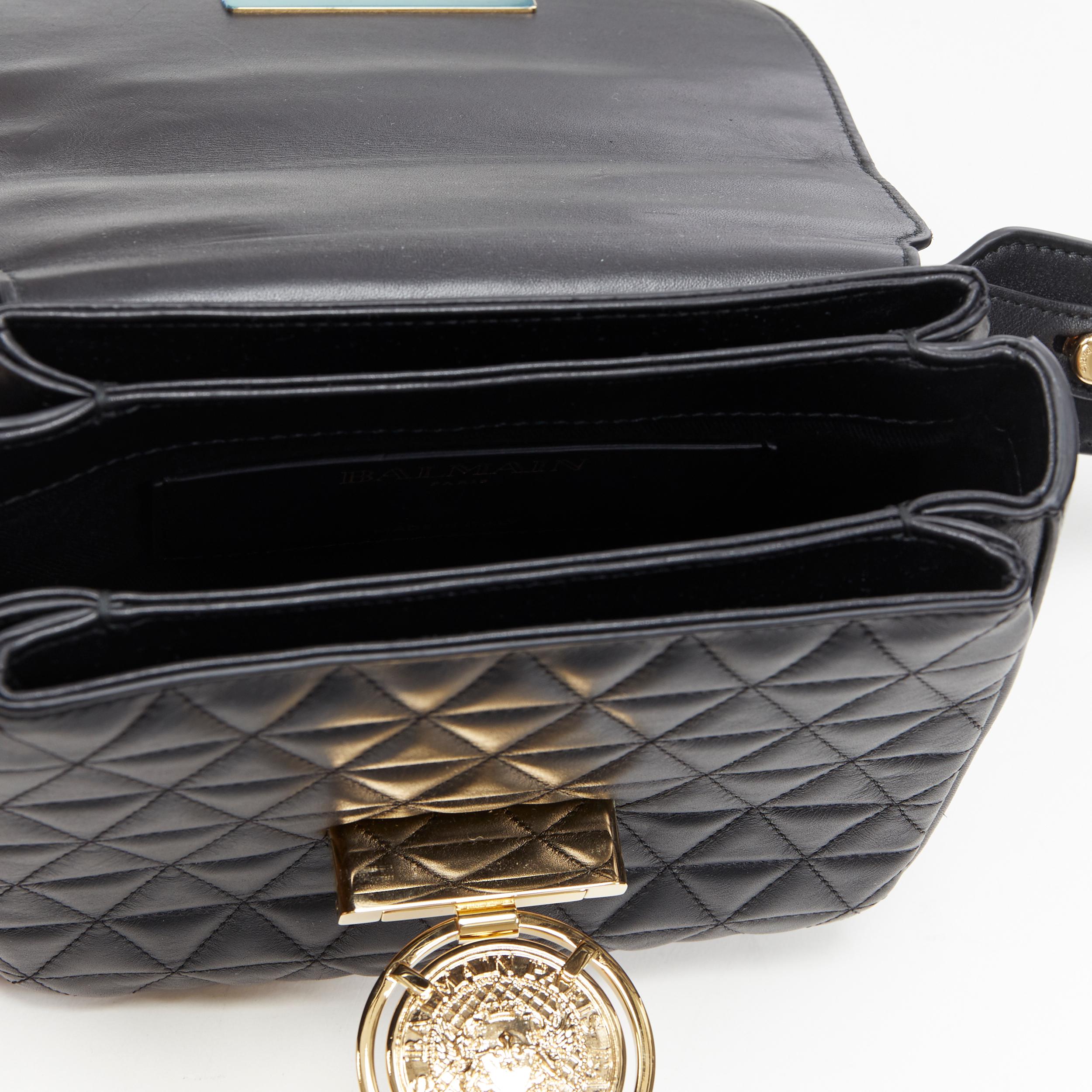 new BALMAIN Renaissance black diamond quilted gold buckle shoulder satchel bag 1