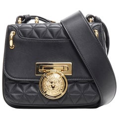 new BALMAIN Renaissance black diamond quilted gold buckle shoulder satchel bag