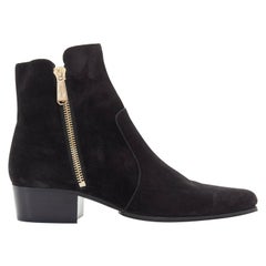 new BALMAIN ROUSTEING Anthos black suede zip stacked heel ankle boot EU41