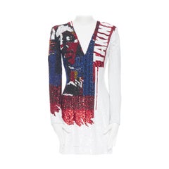 new BALMAIN ROUSTEING Taking Over white sequins embroidery  V-neck dress FR38
