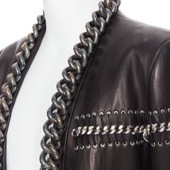 new BALMAIN Runway black lambskin leather heavy chain trimmed jacket EU50 L