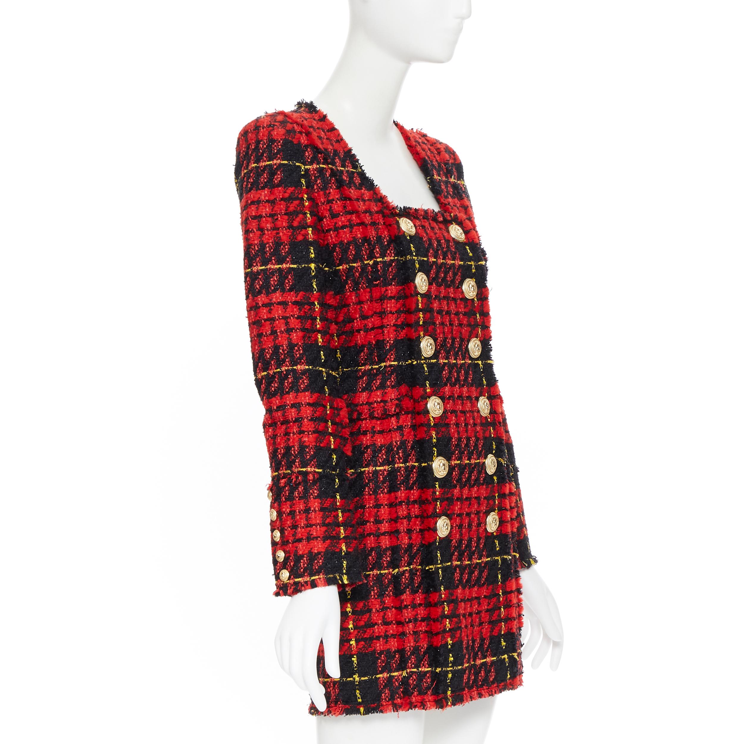 nuovo BALMAIN Abito militare doppiopetto in tweed a quadri rosso nero FR34 In condizioni Nuovo a Hong Kong, NT