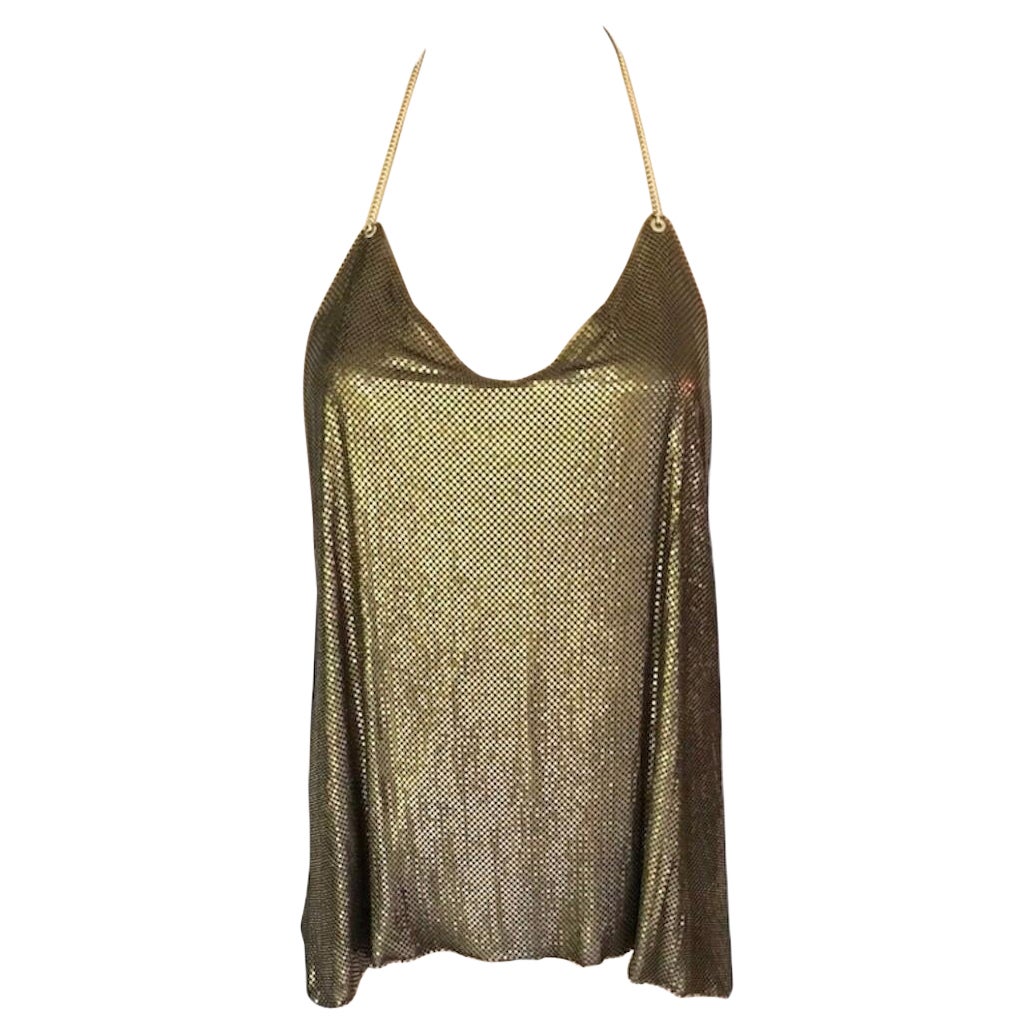 Neu Balmain Runway S/S 2017 Gold Kettenhemd Halter Oberteil mit offenem Rücken