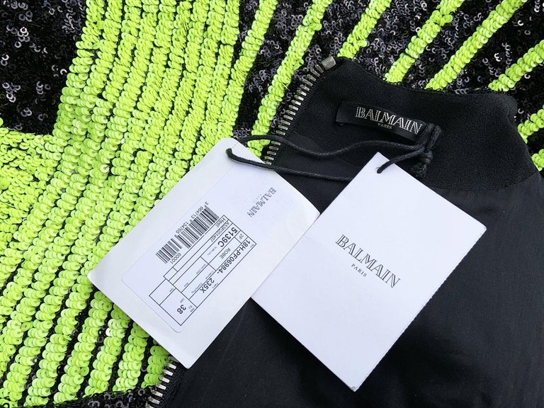 New Balmain Sequin-Embellished Lemon Green Black Color Mini Dress size 38  For Sale at 1stDibs | balmain dress sale, balmain sequin dress, balmain  embellished dress